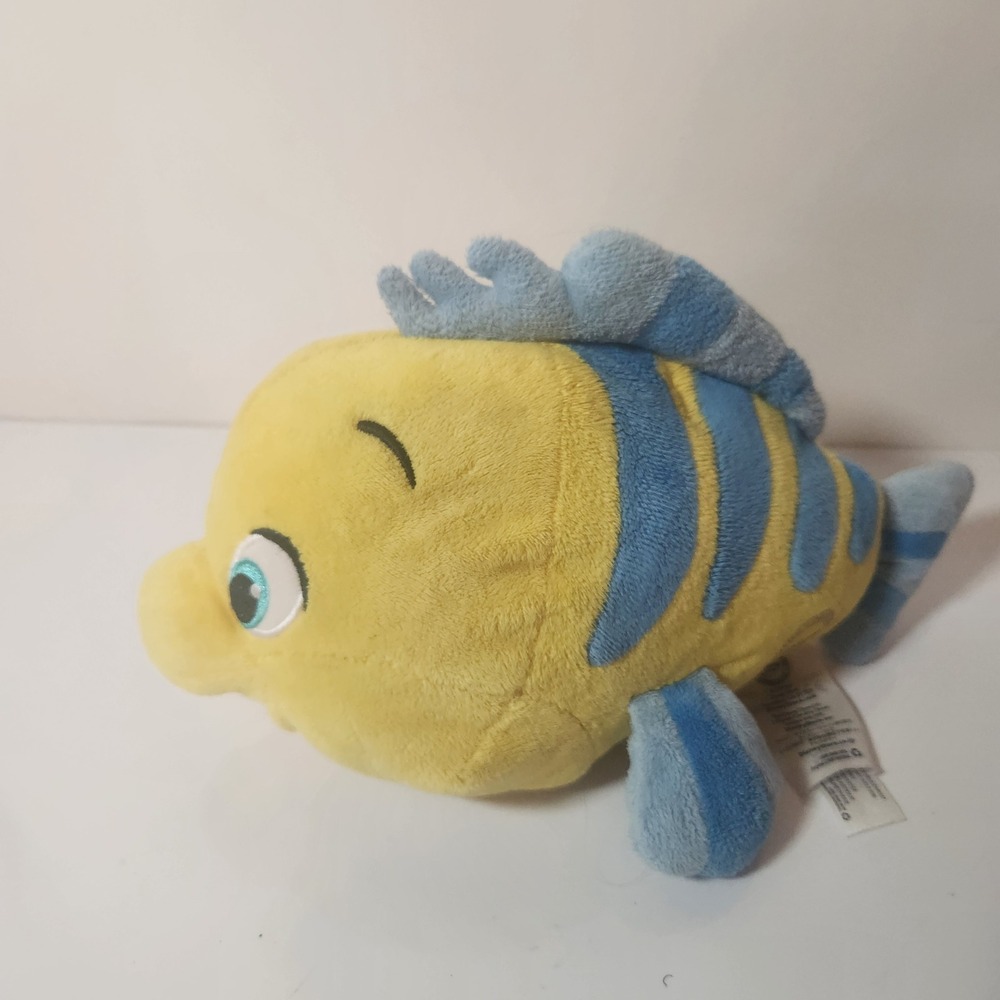 Disney Store Flounder Plush The Little Mermaid Yellow Blue Fish 8 Inch Toy‎